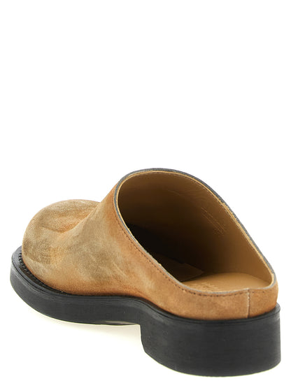 This Flat Mule Mules Slip-On Biker Shoes by MM6 Maison Margiela for men in bos taurus suede cowhide leather beige, white & signature features an exquisite silhouette from the Men's Bos Taurus Suede Cowhide Leather Flat Mule Mules Slip-On Biker Shoes collection, defined by a sophisticated flat and elegant .