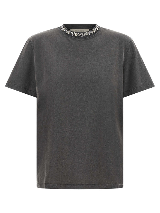 T-Shirt by Golden Goose for women in cotton dark-gray, gray & transparent showcases a fashionable silhouette, elegantly detailed with a fashionable short-sleeve and for a sophisticated, high-fashion look.