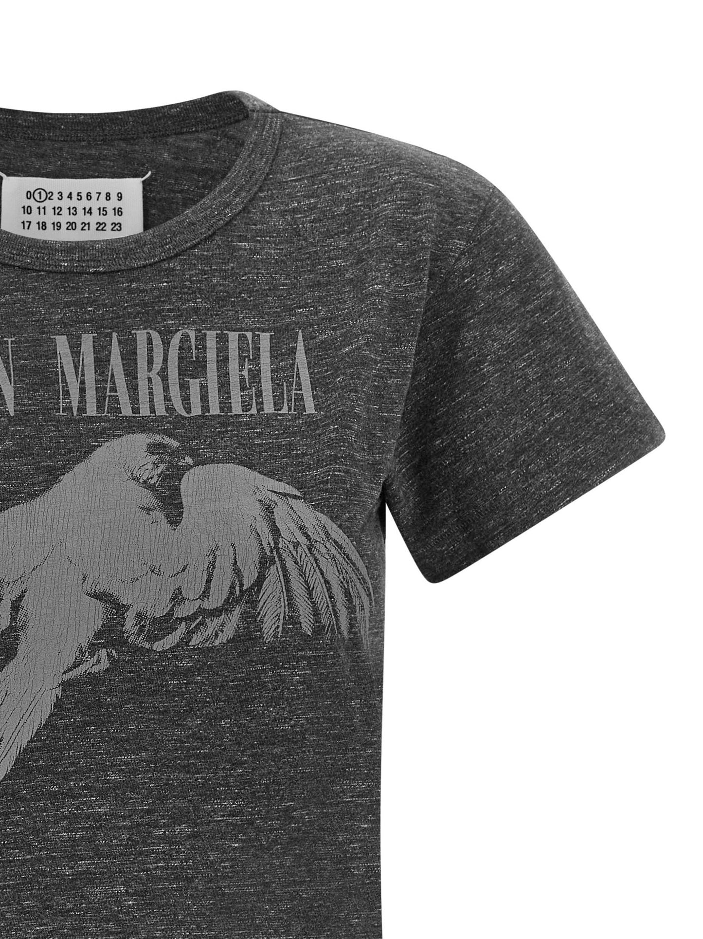 T-Shirt by Maison Margiela for women in cotton dark-gray, white & print features an on trend silhouette, perfectly showcasing a on trend and crew neckline for an elevated aesthetic.