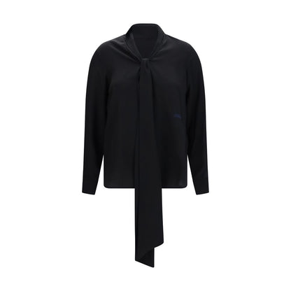Blouse by Burberry for women in silk black, pearl & signature features an polished silhouette, showcasing a sophisticated v-neck neckline and long-sleeve detail for a truly polished finish.
