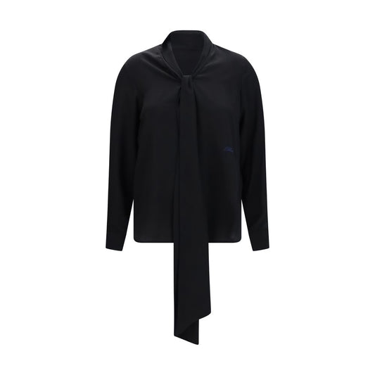 Blouse by Burberry for women in silk black, pearl & signature features an polished silhouette, showcasing a sophisticated v-neck neckline and long-sleeve detail for a truly polished finish.