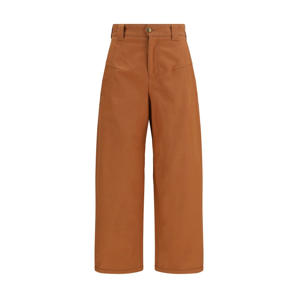 Casual Pants by Chloé for women in organic cotton & horse leather gold, horn & orange presents a refined pantology silhouette, artfully defined by a refined pantology regular-fit & wide, long, and a sophisticated .