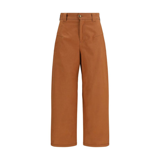 Casual Pants by Chloé for women in organic cotton & horse leather gold, horn & orange presents a refined pantology silhouette, artfully defined by a refined pantology regular-fit & wide, long, and a sophisticated .