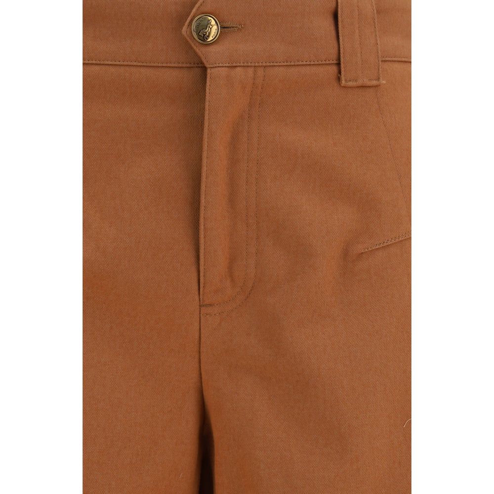 Casual Pants by Chloé for women in organic cotton & horse leather gold, horn & orange features a polished silhouette with a polished regular-fit & wide, reaching a polished long and finished with a polished .