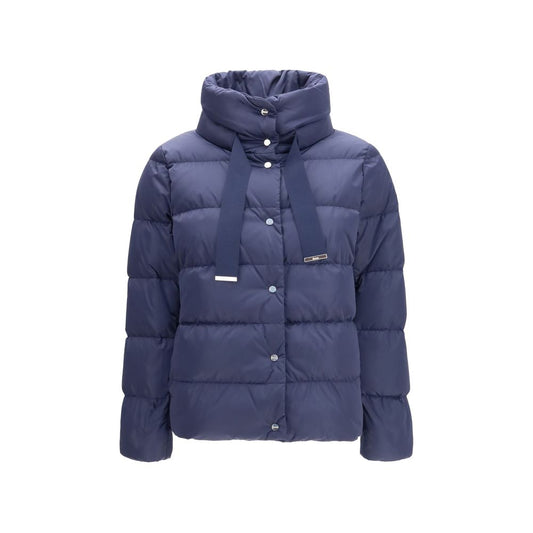 This Puffer Jacket by Herno for women in polyester satin blue exhibits a edgy silhouette, meticulously detailed with functional insulated and a edgy high-collar neckline for a edgy finish.