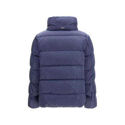 Puffer Jacket by Herno for women in polyester satin blue features an on trend silhouette, showcasing refined insulated and a sophisticated high-collar neckline for a truly on trend finish.