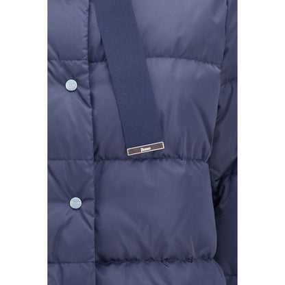 Puffer Jacket by Herno for women in polyester satin blue features a city-ready silhouette, detailed with insulated and a city-ready high-collar neckline.