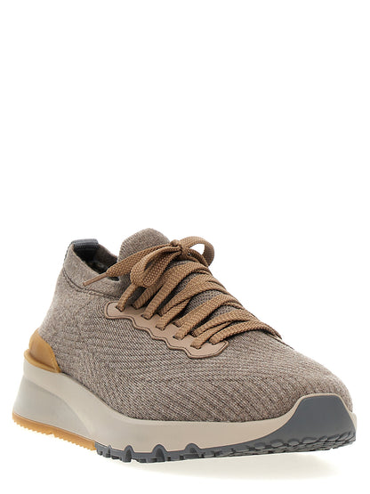 Sneakers by Brunello Cucinelli for men in wool gray features an versatile design from the Men's Low Top Wool Sneakers collection, highlighting a versatile low-top style for a premium, high-fashion look.