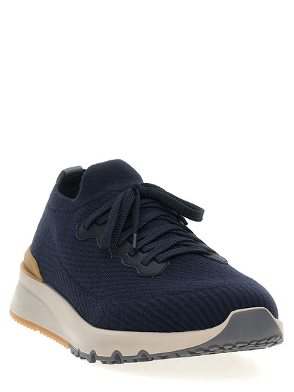 Athletic Sneakers by Brunello Cucinelli for men in wool blue presents a sleek silhouette, perfectly capturing the low-top style essence of Men's Low Top Wool Athletic Sneakers with its sleek design and premium finish.