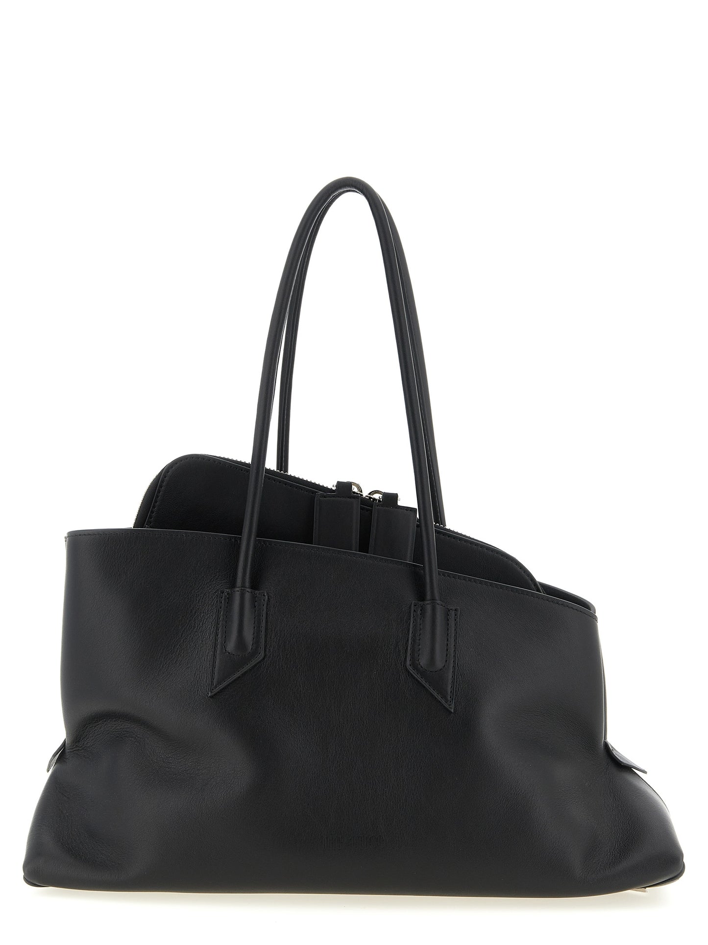Medium Shoulder Bag by The Attico for women in calfskin leather black features an effortlessly chic silhouette with a secure zipper, ample external-pockets, and versatile shoulder-strap & handle for effortlessly chic everyday luxury.