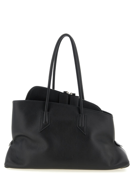 Medium Shoulder Bag by The Attico for women in calfskin leather black features an effortlessly chic silhouette with a secure zipper, ample external-pockets, and versatile shoulder-strap & handle for effortlessly chic everyday luxury.