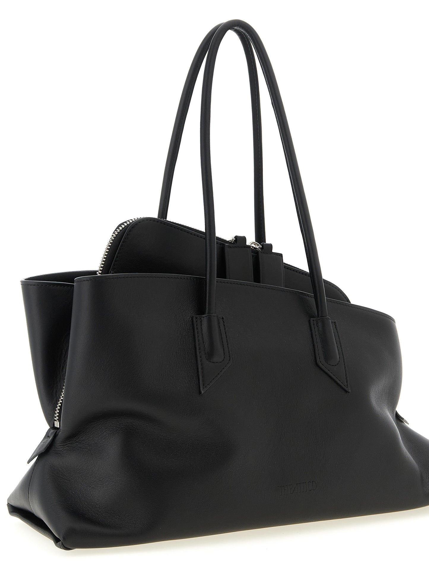 Medium Shoulder Bag by The Attico for women in calfskin leather black features a effortless chic silhouette with a secure zipper, ample external-pockets, and versatile shoulder-strap & handle for a effortless chic finish.