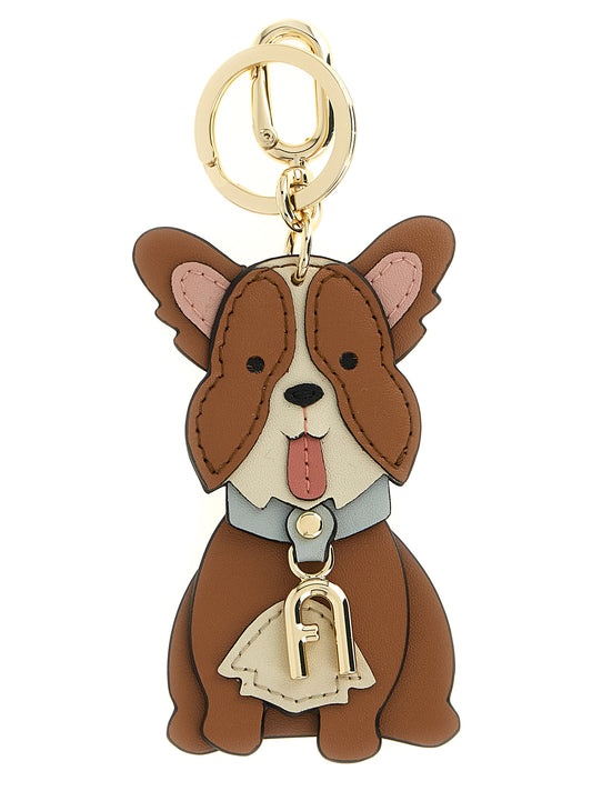 Keychain by Furla for women in calfskin leather blue, brown, cream & gold, featuring an sculptural design with details in and .
