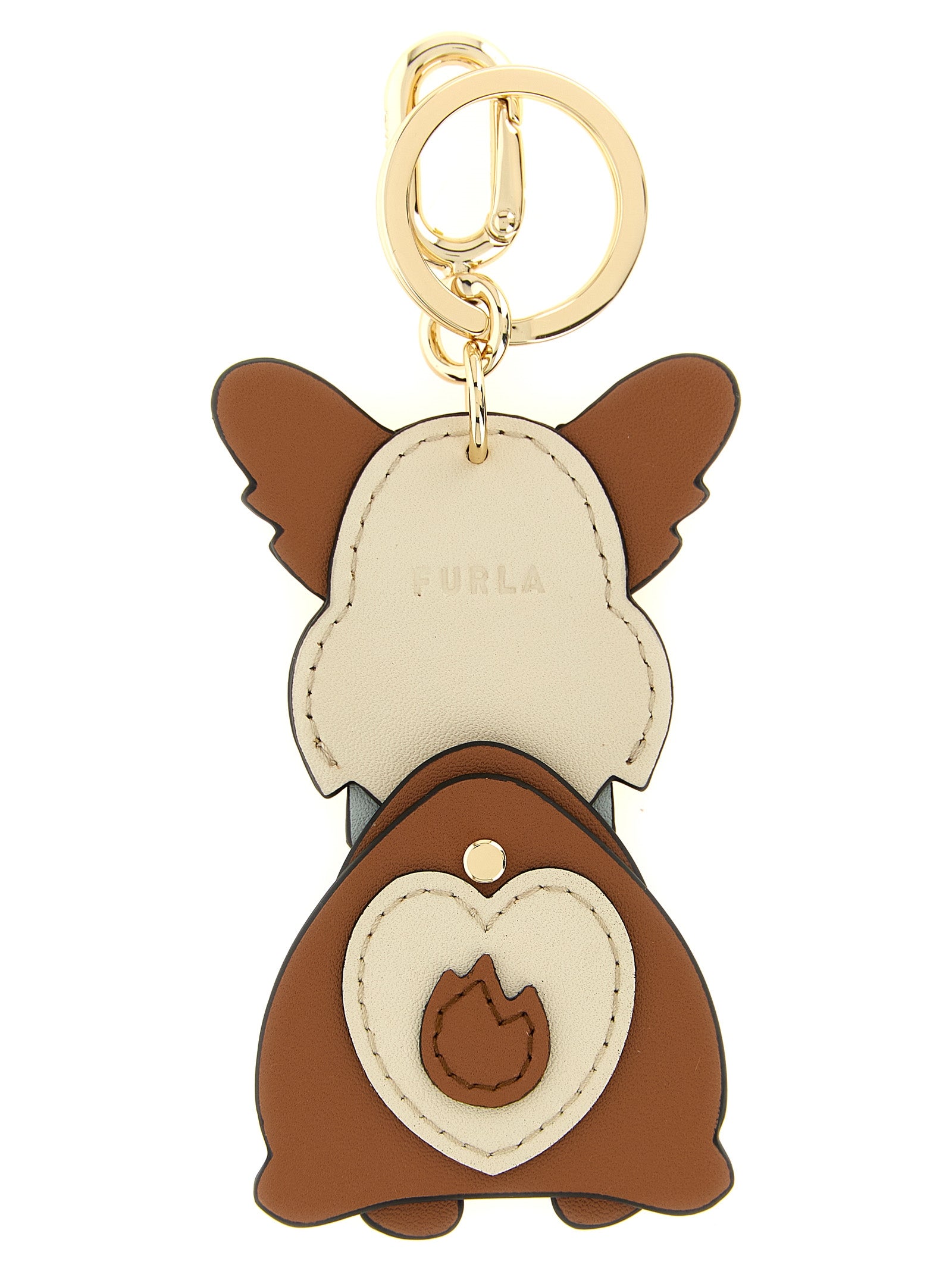 Keychain by Furla for women in calfskin leather blue, brown, cream & gold showcases a sleek silhouette, detailed with a and finished with .