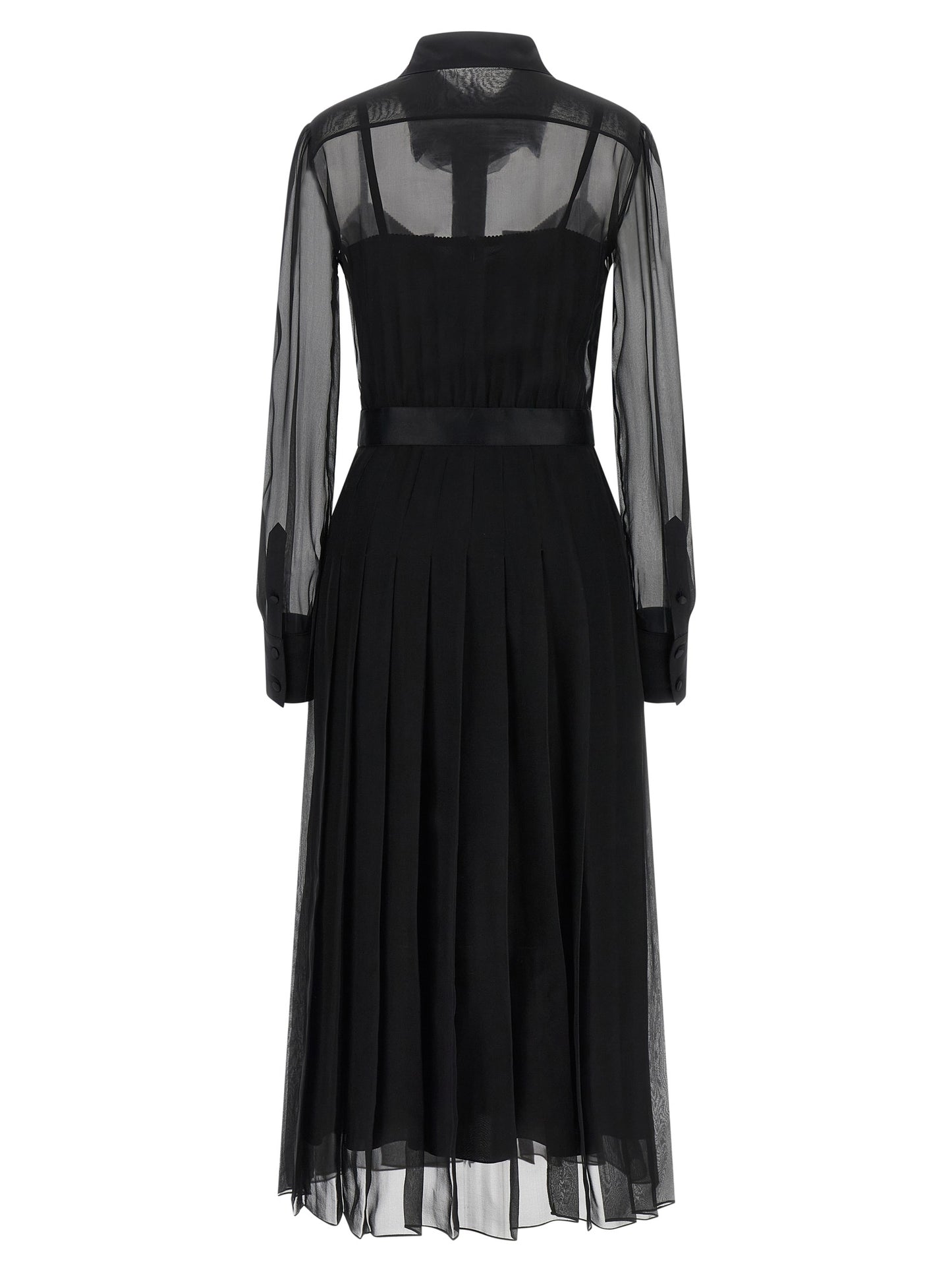 Dress by Dolce & Gabbana for women in silk polyester chiffon black, transparent & floral showcases a striking silhouette, elegantly detailed with a , refined , and a striking midi for a striking finish.
