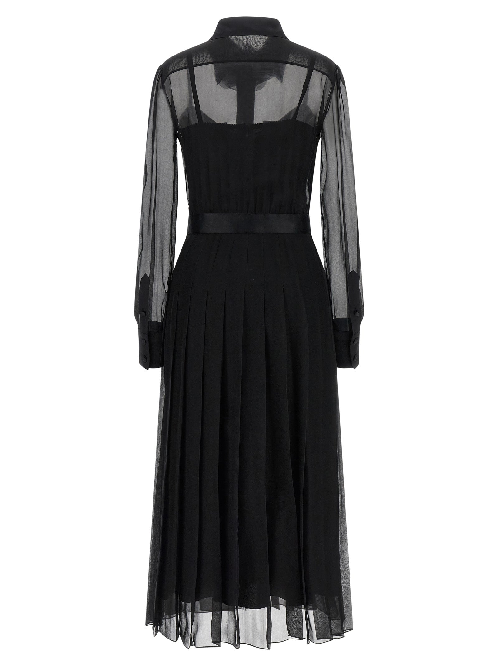 Dress by Dolce & Gabbana for women in silk polyester chiffon black, transparent & floral showcases a striking silhouette, elegantly detailed with a , refined , and a striking midi for a striking finish.