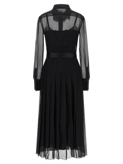 Dress by Dolce & Gabbana for women in silk polyester chiffon black, transparent & floral showcases a striking silhouette, elegantly detailed with a , refined , and a striking midi for a striking finish.