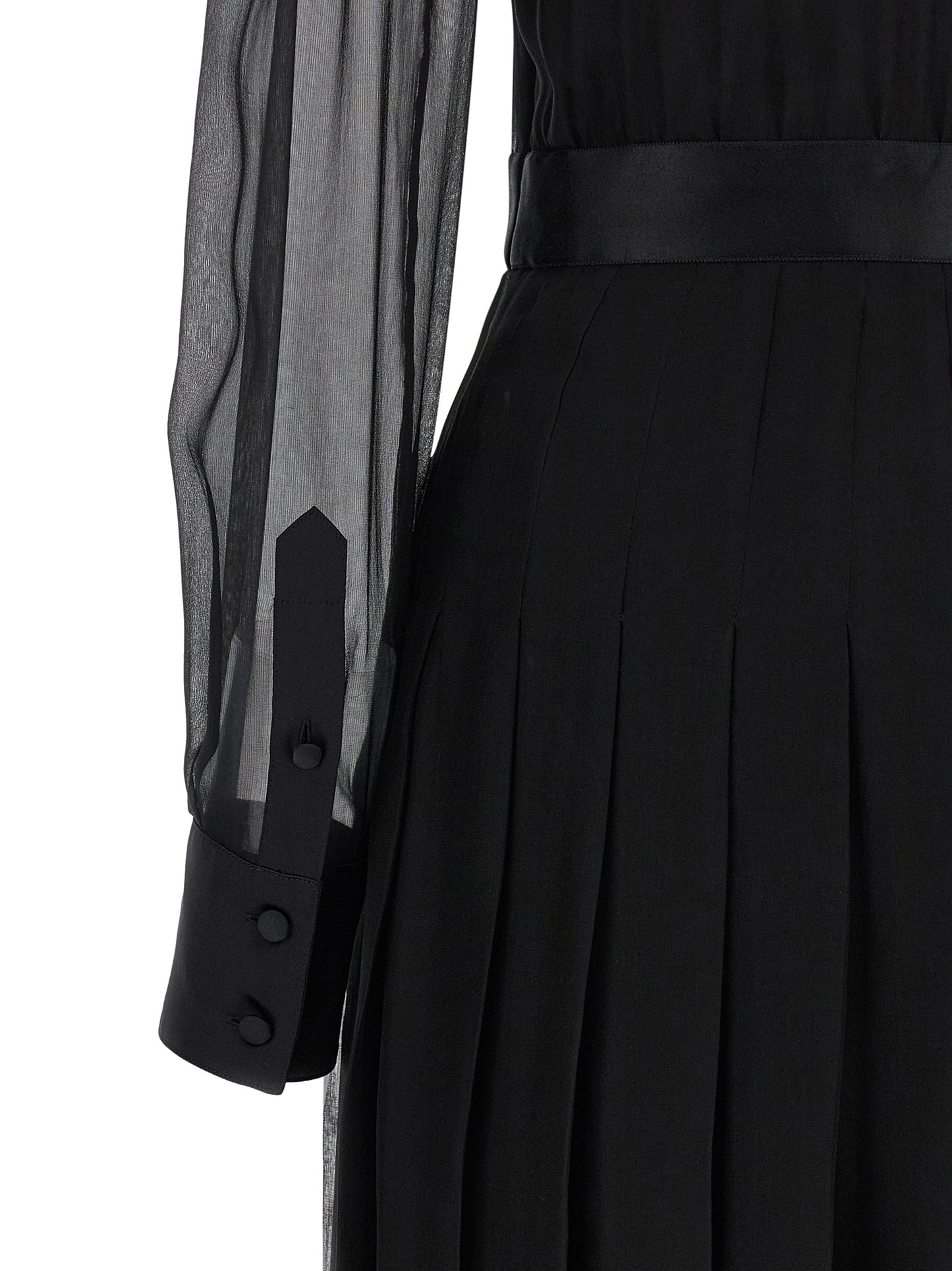 Dress by Dolce & Gabbana for women in silk polyester chiffon black, transparent & floral features a dramatic silhouette, showcasing an elegant and that flows into a dramatic midi.