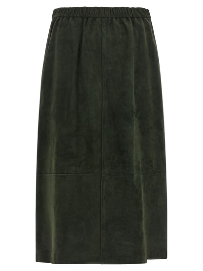 S Max Mara Women's Flared Suede Lamb Leather Skirt - Bicolour Gold Green