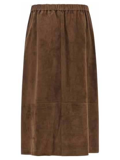 Skirt by S Max Mara for women in suede lamb leather brown & gold features a sublime silhouette, showcasing the sublime design of the Women's Suede Lamb Leather Skirt in a sophisticated midi.