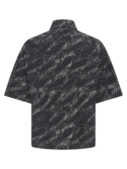 Shirt by Jacquemus for men in cotton black, pearl, signature & print, featuring a nuanced and nuanced square neckline for a sophisticated finish.