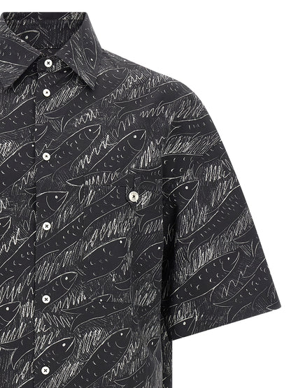 Shirt by Jacquemus for men in cotton black, pearl, signature & print showcases a sharp silhouette, elegantly detailed with a sharp and sharp .