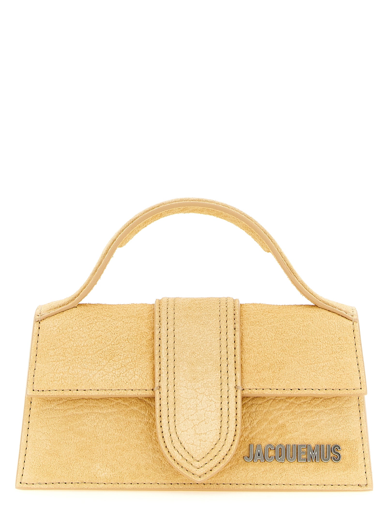 This Handbag by Jacquemus for women in bos taurus suede cowhide leather and bicolour, silver & yellow presents a sculptural silhouette featuring a secure magnetic, ample , and versatile shoulder-strap, handle & adjustable-strap for a sculptural finish.