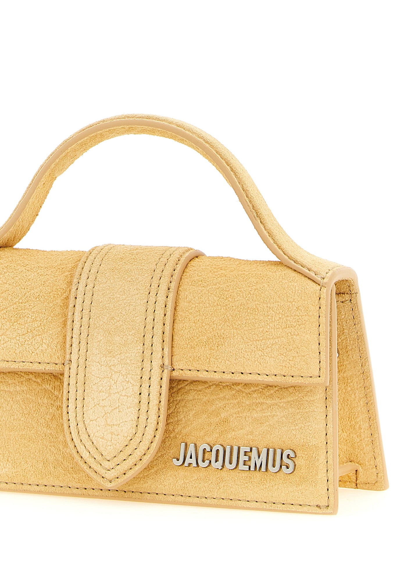 Handbag by Jacquemus for women in bos taurus suede cowhide leather bicolour, silver & yellow features a signature silhouette, showcasing a secure magnetic and signature with versatile shoulder-strap, handle & adjustable-strap for a sophisticated look.