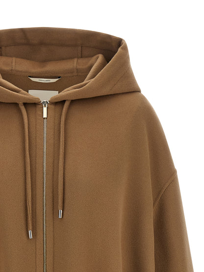 Hooded Overcoat by S Max Mara for women in virgin wool brown & silver features a contemporary silhouette showcasing a contemporary hooded neckline and refined hooded for a sophisticated finish.