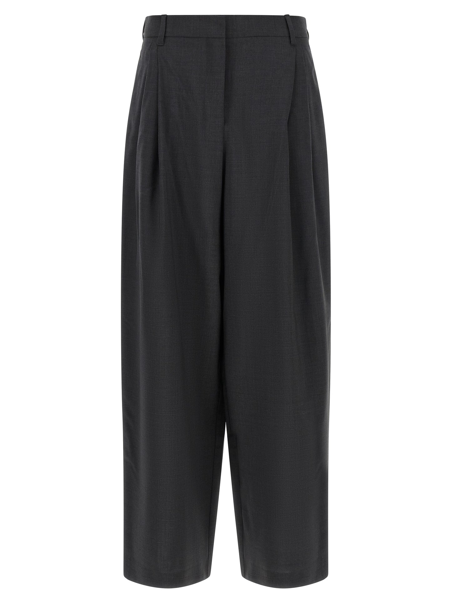 Trousers by S Max Mara for women in wool canvas gray features a sculptural silhouette, showcasing a sculptural and long with a sophisticated high rise for a sculptural finish.
