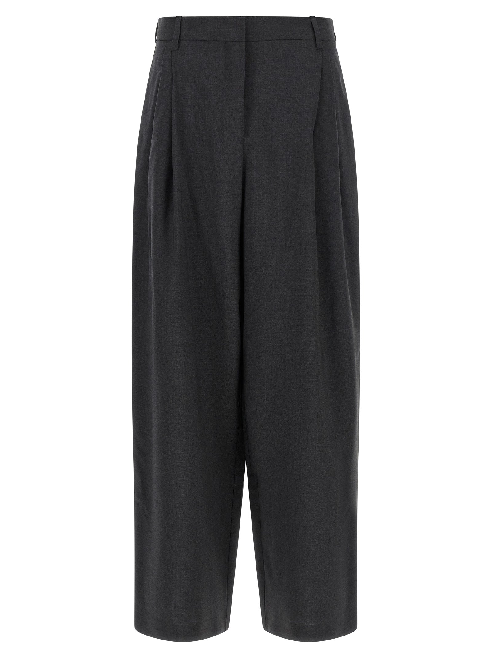 Trousers by S Max Mara for women in wool canvas gray features a sculptural silhouette, showcasing a sculptural and long with a sophisticated high rise for a sculptural finish.