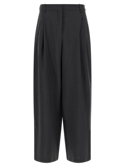 Trousers by S Max Mara for women in wool canvas gray features a sculptural silhouette, showcasing a sculptural and long with a sophisticated high rise for a sculptural finish.