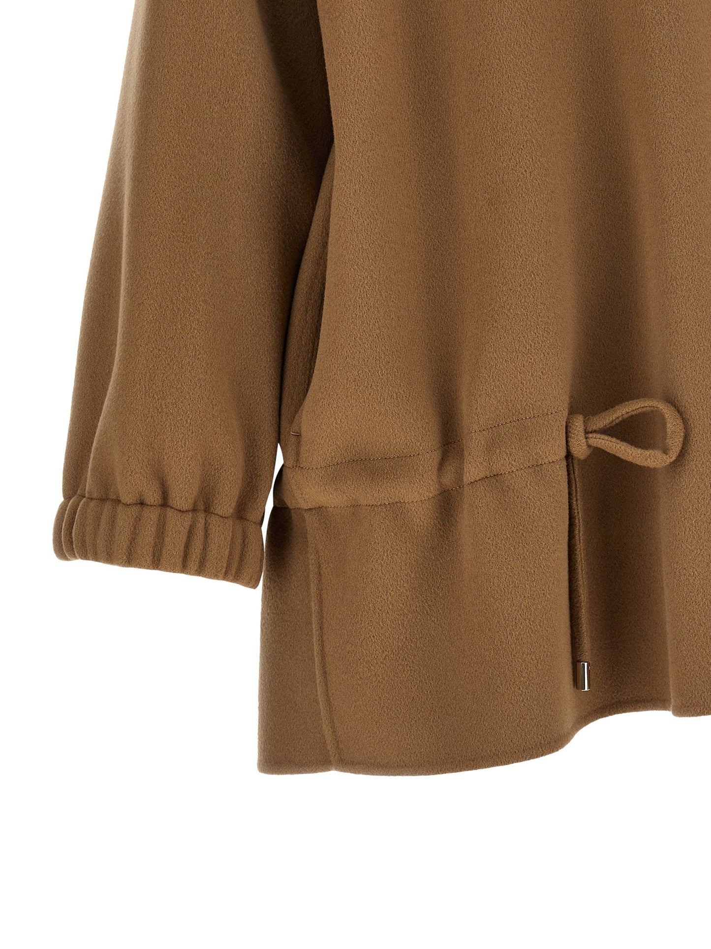 Hooded Overcoat by S Max Mara for women in virgin wool brown & silver features an satoral silhouette, showcasing a sophisticated and satoral hooded for a premium, timeless look.