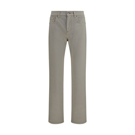 Jeans by Versace for men in stretch denim cotton beige presents a tailored silhouette, showcasing a tailored tapered-leg & slim and long cut with a refined for a truly tailored aesthetic.