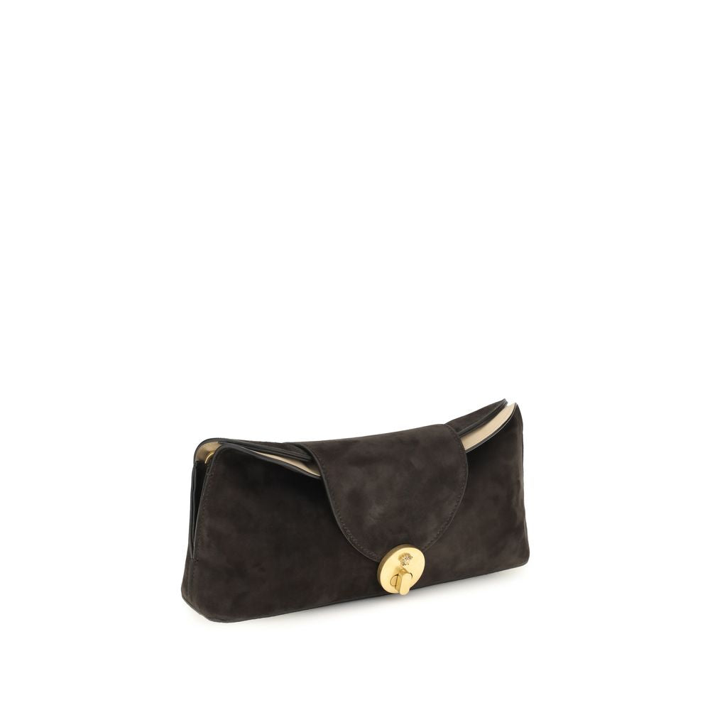 Evening Shoulder Bag by Versace for women in bos taurus nappa & suede leather brown features a effortless sophistication silhouette, secured by a flap with ample and versatile shoulder-strap for a effortless sophistication finish.