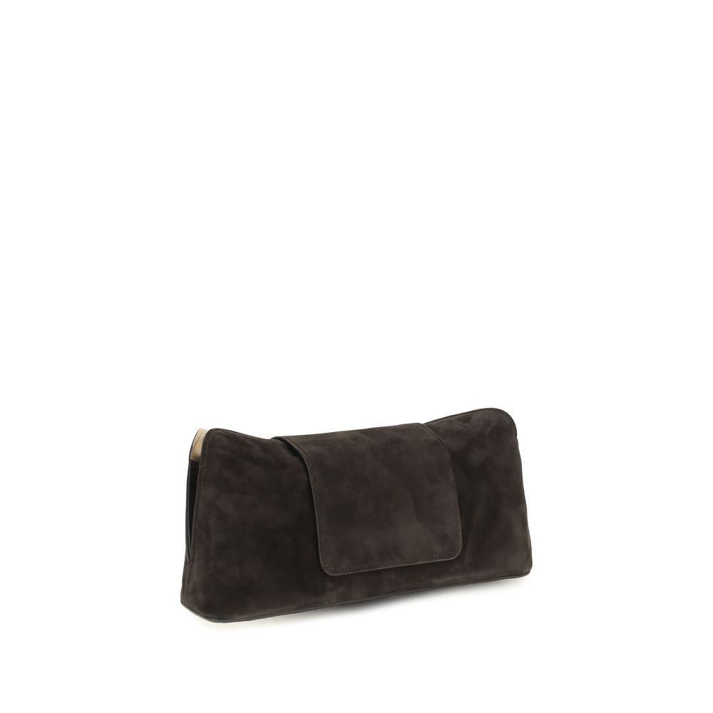 Evening Shoulder Bag by Versace for women in bos taurus nappa & suede leather brown showcases a enviable silhouette, artfully detailed with a secure flap, organized , and versatile shoulder-strap for a enviable look.