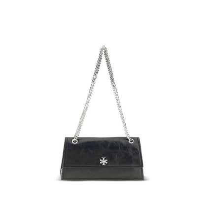 Shoulder Flap Bag by Tory Burch for women in polyethylene suede leather & cotton black showcases a enviable silhouette, artfully detailed with a secure flap, organized , and versatile shoulder-strap for a enviable look.