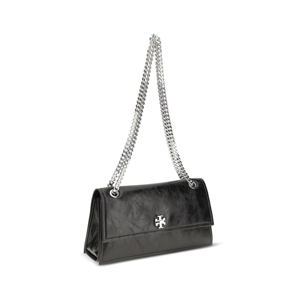Shoulder Flap Bag by Tory Burch for women in polyethylene suede leather & cotton black presents a versatile silhouette, showcasing a secure flap and versatile with versatile shoulder-strap for a sophisticated look.