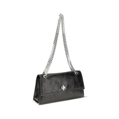 Shoulder Flap Bag by Tory Burch for women in polyethylene suede leather & cotton black presents a versatile silhouette, showcasing a secure flap and versatile with versatile shoulder-strap for a sophisticated look.