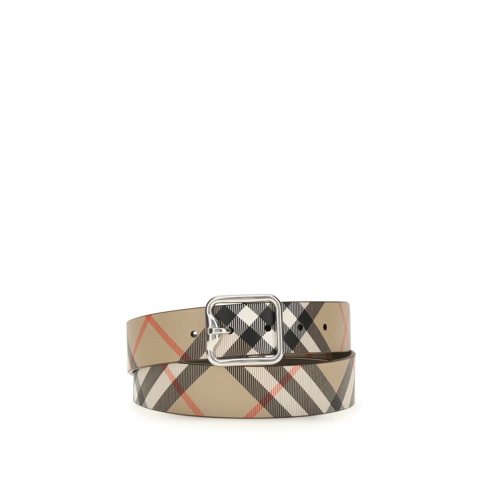 Belt by Burberry for men in bos taurus calf leather beige, palladium & signature presents a artisanal silhouette from the Bos Taurus Calf Leather Belt collection, showcasing an artisanal design and refined craftsmanship for a artisanal look.