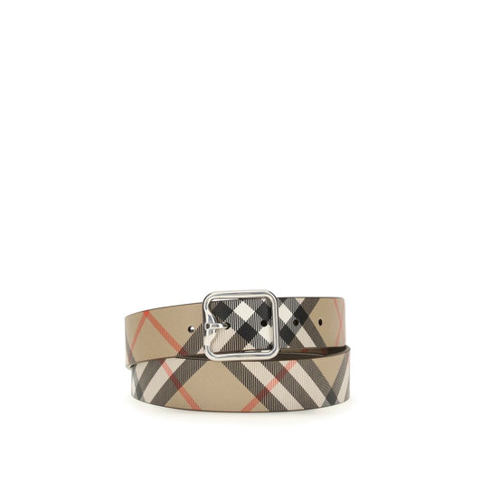 Belt by Burberry for men in bos taurus calf leather beige, palladium & signature presents a artisanal silhouette from the Bos Taurus Calf Leather Belt collection, showcasing an artisanal design and refined craftsmanship for a artisanal look.