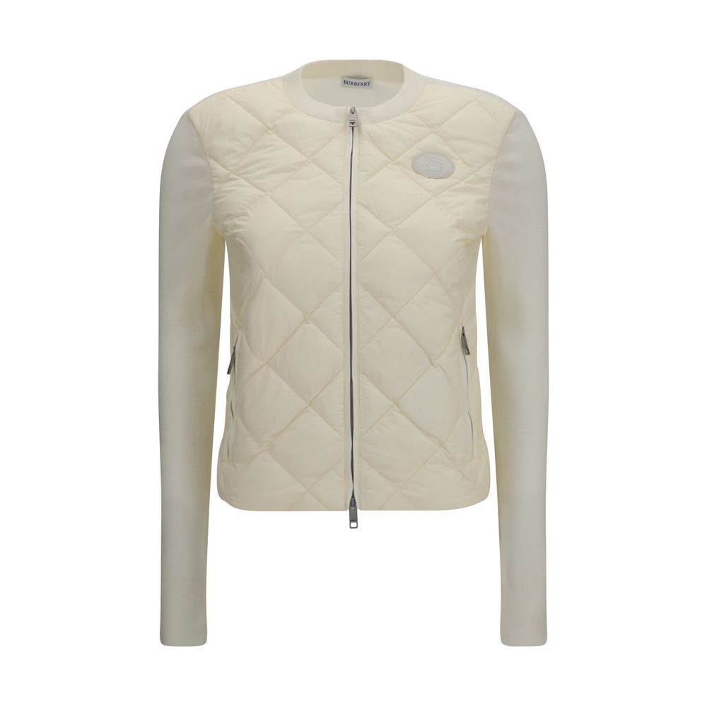 Cardigan by Burberry for women in polyamide cotton beige features a nuanced silhouette with a refined round neckline and nuanced sleeveless detailing for a sophisticated look.