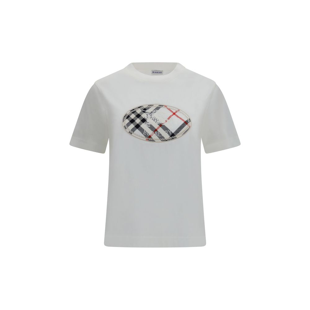 T-Shirt by Burberry for women in cotton white showcases a unassuming silhouette, artfully detailed with a refined crew neckline and unassuming short-sleeve for a sophisticated, contemporary look.