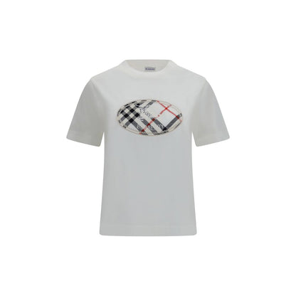 T-Shirt by Burberry for women in cotton white showcases a unassuming silhouette, artfully detailed with a refined crew neckline and unassuming short-sleeve for a sophisticated, contemporary look.