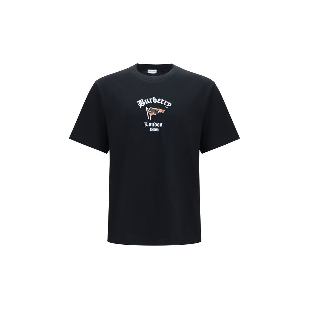 T-Shirt by Burberry for men in cotton black & signature showcases a fashionable silhouette, elegantly detailed with a fashionable short-sleeve and crew neckline for a sophisticated, high-fashion look.