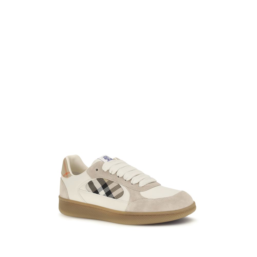 Sneakers by Burberry for men in bos taurus calf suede leather beige, blue & patterned features a chic design, perfectly showcasing the chic low-top style of this Men's Low Top Bos Taurus Calf Suede Leather Sneakers.