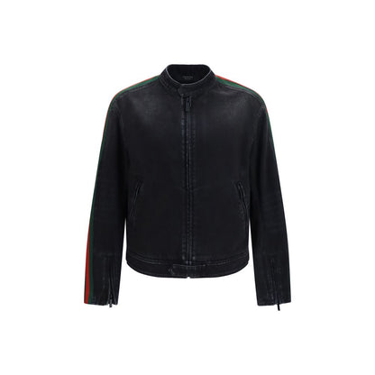 Jacket by Gucci for men in denim cotton black & striped showcases a contemporary silhouette, detailed with a contemporary and premium pockets for a sophisticated finish.