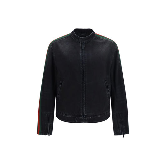 Jacket by Gucci for men in denim cotton black & striped showcases a contemporary silhouette, detailed with a contemporary and premium pockets for a sophisticated finish.