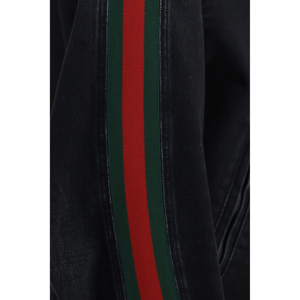 Jacket by Gucci for men in denim cotton black & striped showcases a contemporary silhouette, detailed with a contemporary and premium pockets for a sophisticated finish.