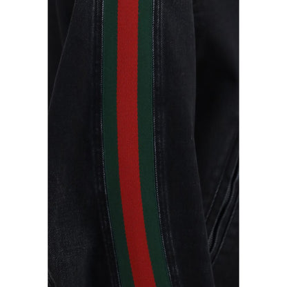 Jacket by Gucci for men in denim cotton black & striped showcases a contemporary silhouette, detailed with a contemporary and premium pockets for a sophisticated finish.